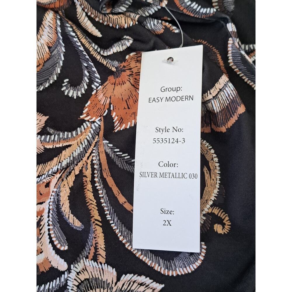 Thomas & Olivia Black Paisley Floral Bell Sleeve Top Metallic Trim Size 2x NWT - Picture 13 of 15